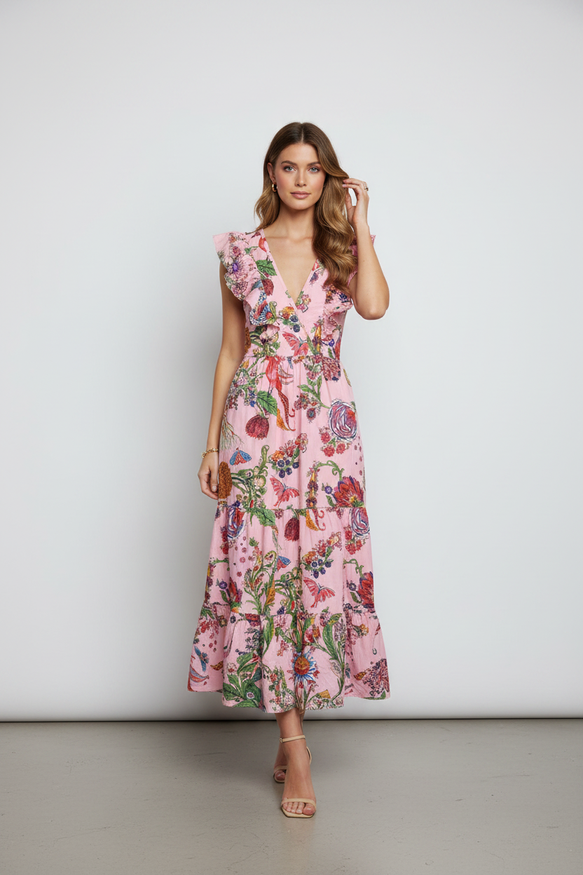 Banjanan Floral Tiered Maxi Dress – Size Small
