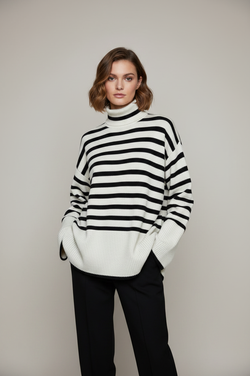 Toteme Black & White Stripe Turtleneck Sweater- Size Small