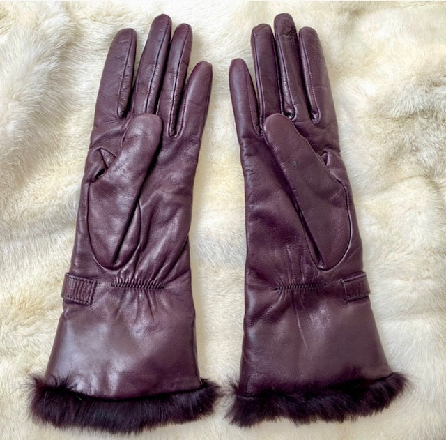 Fendi Long Lambskin Leather Gloves with Fur Trim