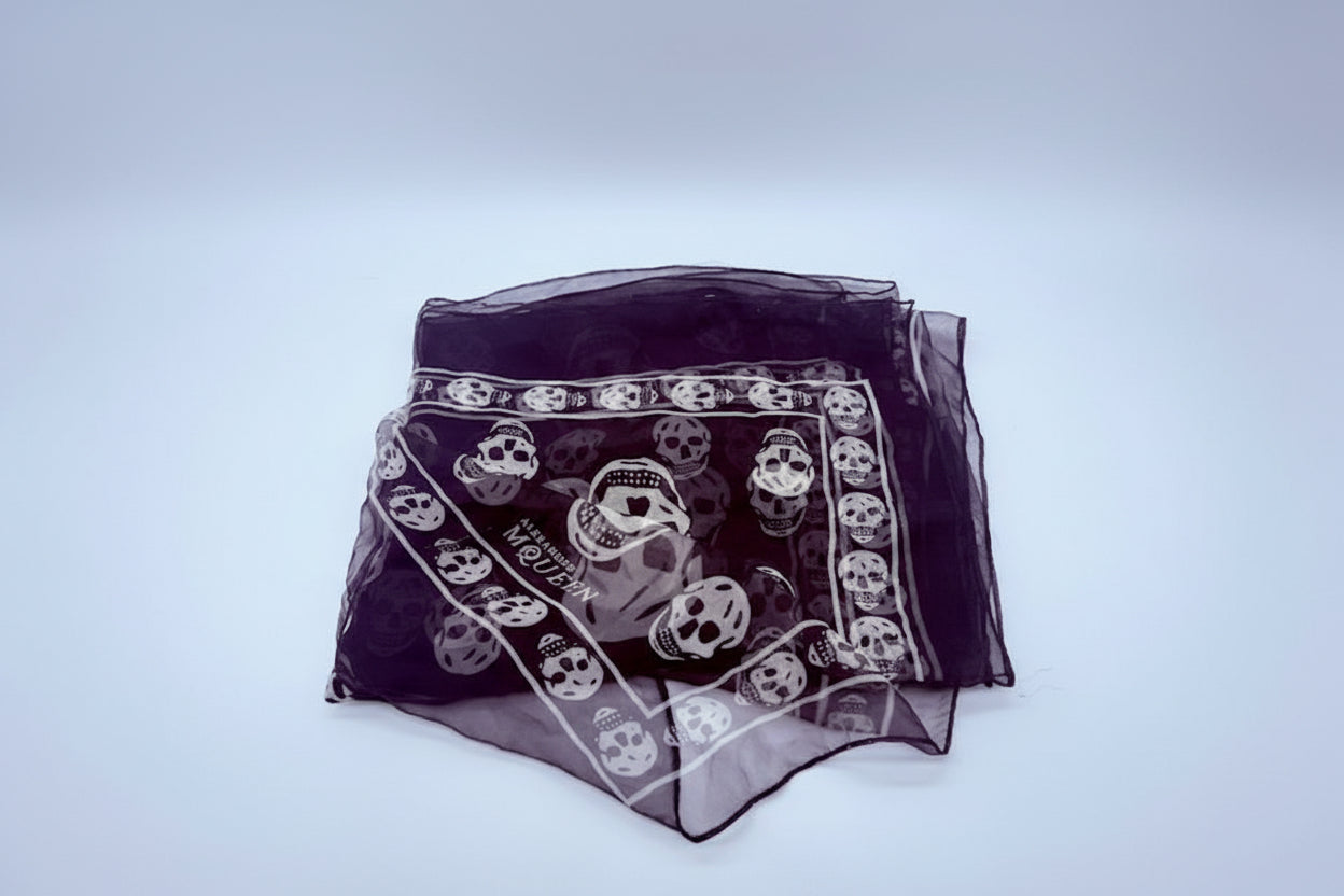 Alexander McQueen Black Skull Silk Chiffon Scarf