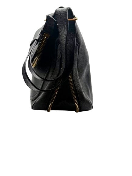TOM FORD Classic Black Grain Leather Shoulder Bag