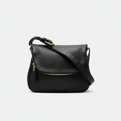TOM FORD Classic Black Grain Leather Shoulder Bag