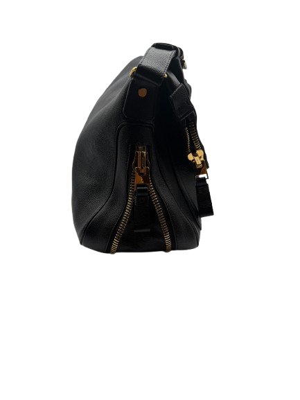 TOM FORD Classic Black Grain Leather Shoulder Bag