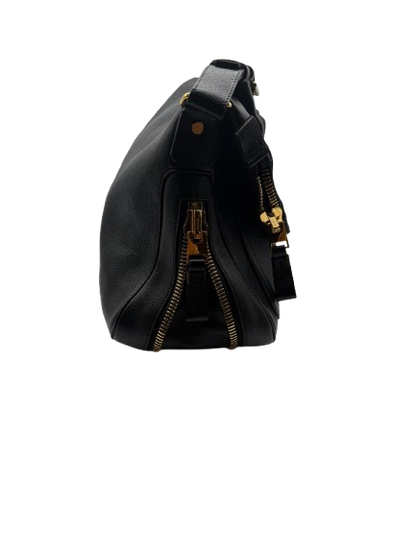 TOM FORD Classic Black Grain Leather Shoulder Bag