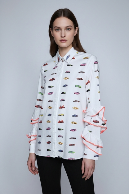 Fyodor Golan Printed Car Motif Blouse- Size 10