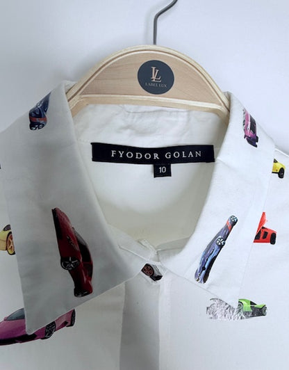 Fyodor Golan Printed Car Motif Blouse- Size 10