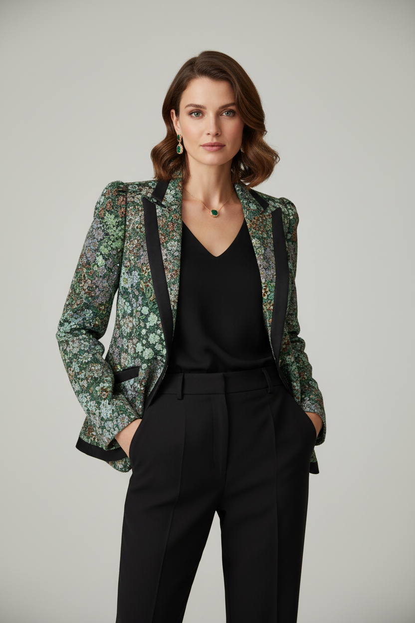 Smythe Floral Jacquard Tailored Blazer – Size 8