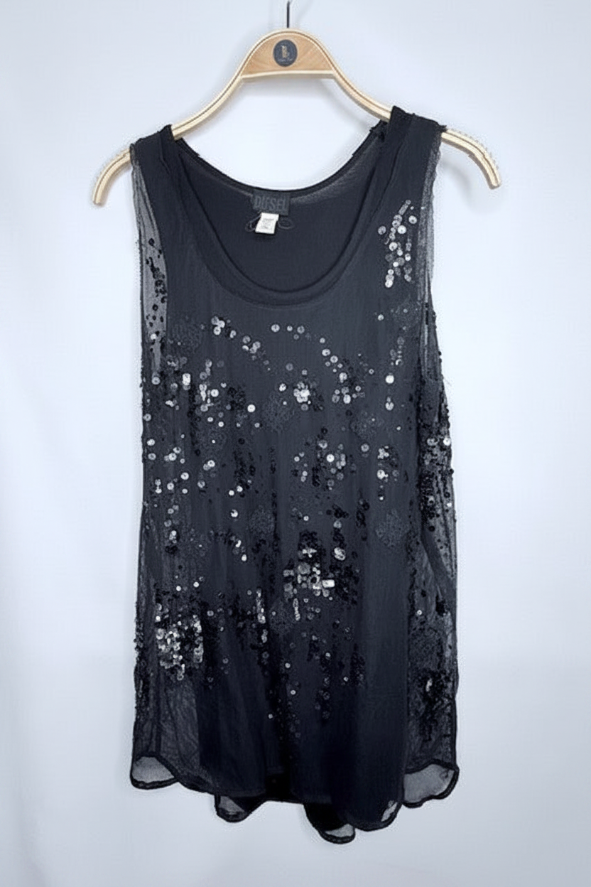Diesel Mesh Sequin Tank- Size Small