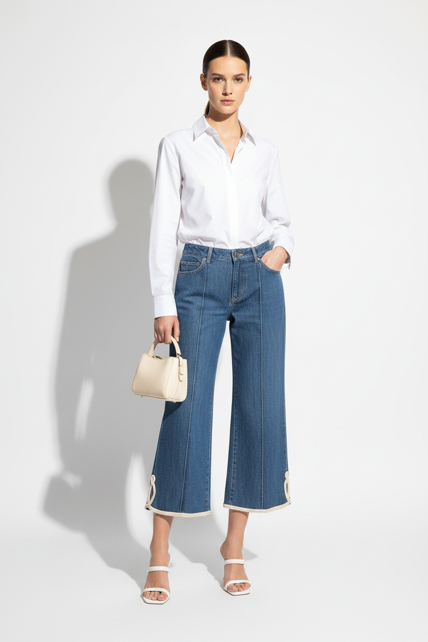 Alexander McQueen Logo Embroidered Cropped Jeans- Size 40/US 6