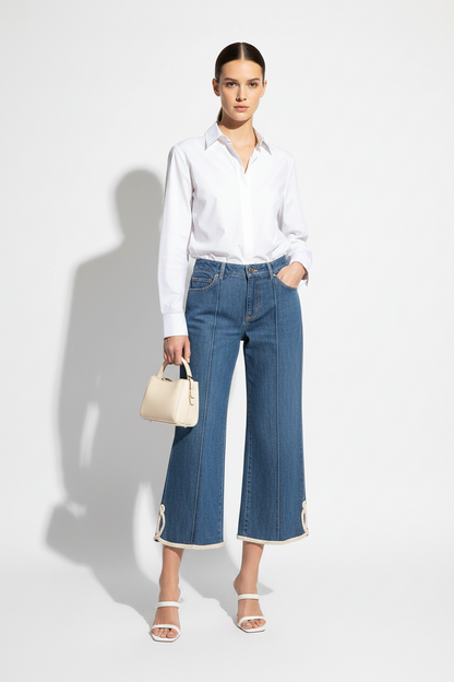 Alexander McQueen Logo Embroidered Cropped Jeans- Size 40/US 6