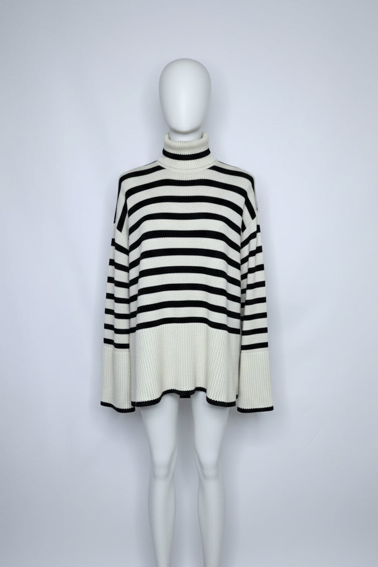 Toteme Black & White Stripe Turtleneck Sweater- Size Small