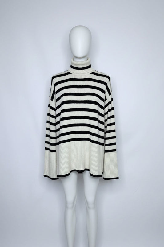 Toteme Black & White Stripe Turtleneck Sweater- Size Small