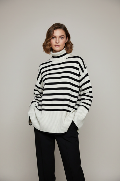 Toteme Black & White Stripe Turtleneck Sweater- Size Small