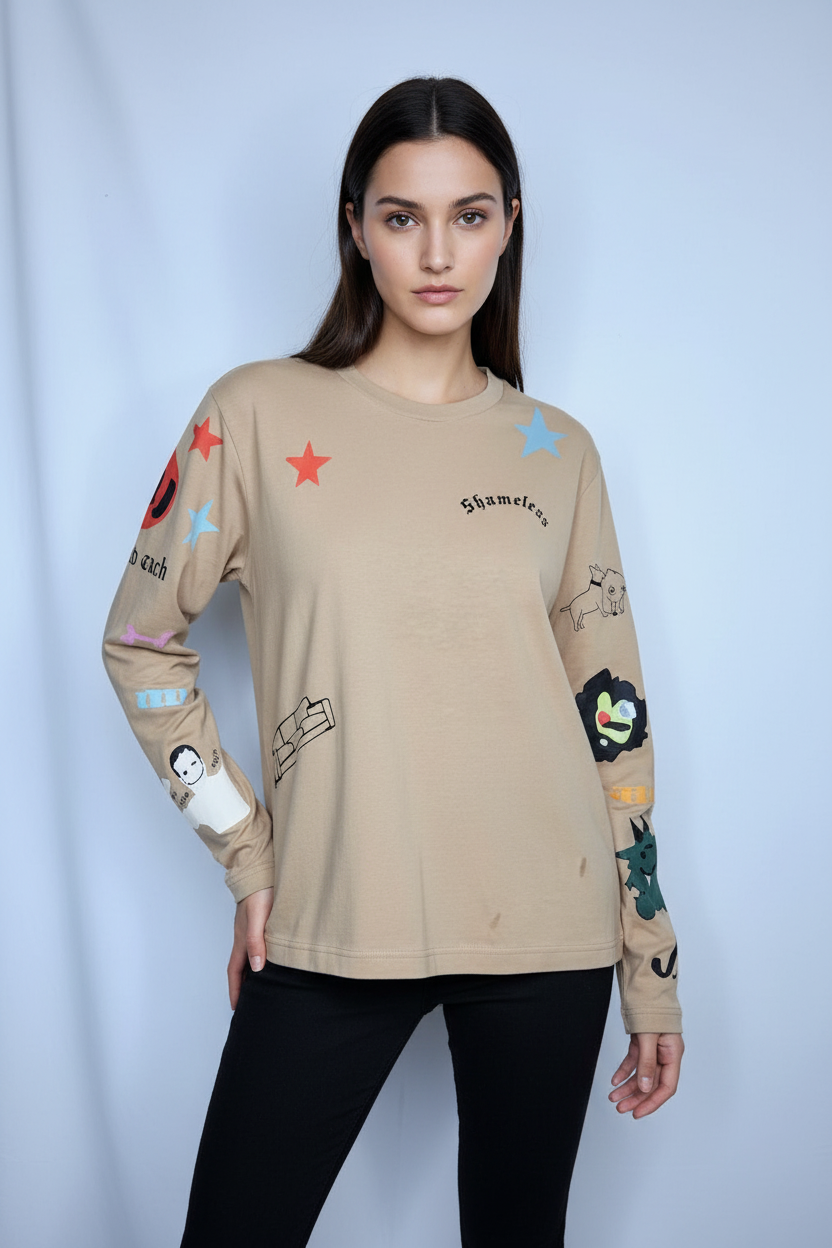 Marc Jacobs Graphic Long Sleeve Tee – Shameless Print Size Small