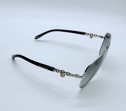 Tiffany & Co. Aviator Sunglasses – Silver Chain-Link Arms, Grey Gradient Lenses