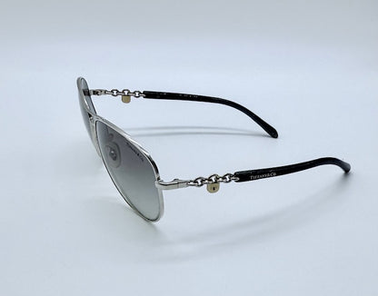 Tiffany & Co. Aviator Sunglasses – Silver Chain-Link Arms, Grey Gradient Lenses