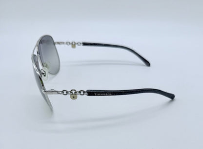 Tiffany & Co. Aviator Sunglasses – Silver Chain-Link Arms, Grey Gradient Lenses
