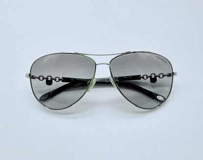 Tiffany & Co. Aviator Sunglasses – Silver Chain-Link Arms, Grey Gradient Lenses