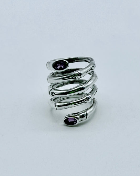 John Hardy Naga Coil Ring – Sterling Silver Multi-Wrap Snake with Amethyst Eyes