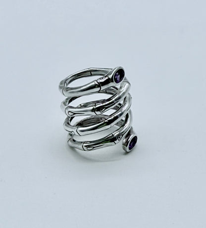 John Hardy Naga Coil Ring – Sterling Silver Multi-Wrap Snake with Amethyst Eyes