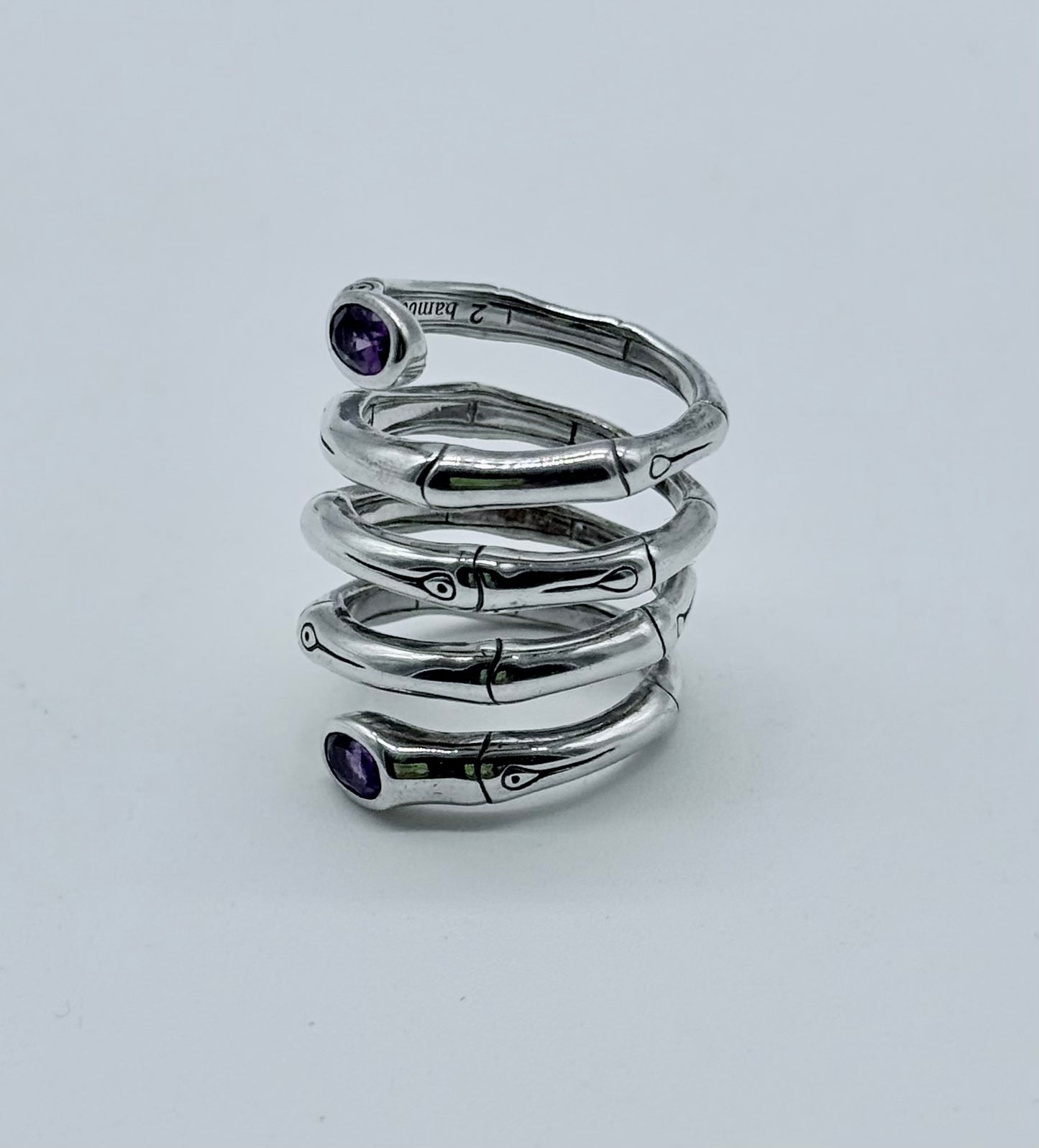 John Hardy Naga Coil Ring – Sterling Silver Multi-Wrap Snake with Amethyst Eyes
