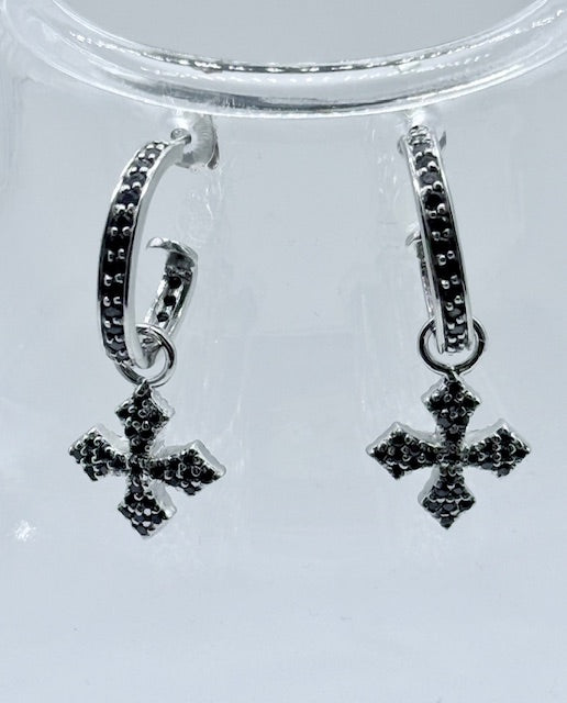 Thomas Sabo Sterling Silver Textured Hoop Earrings with Removable Cross Charms