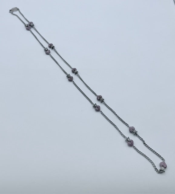KING BABY Studio – Queen Baby Long Silver Necklace with Pavé Crown Hearts