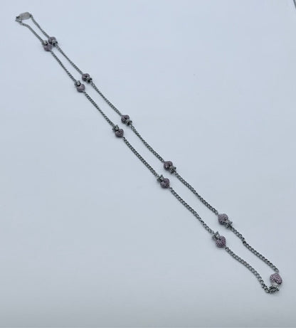 KING BABY Studio – Queen Baby Long Silver Necklace with Pavé Crown Hearts