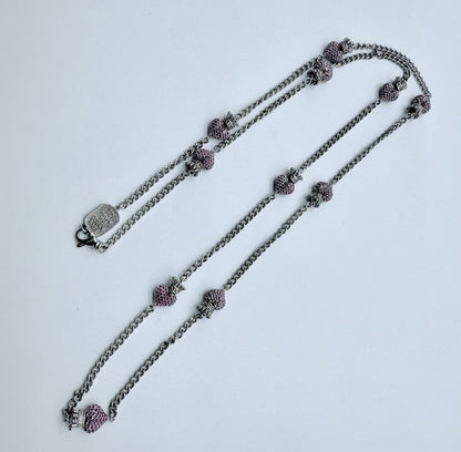 KING BABY Studio – Queen Baby Long Silver Necklace with Pavé Crown Hearts