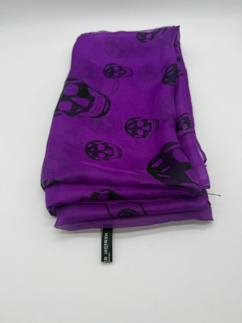 Alexander McQueen Purple Skull Silk Scarf
