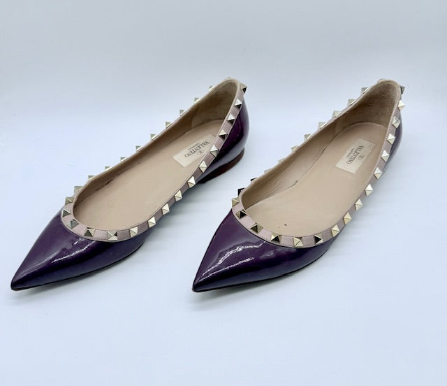 Valentino Rockstud Patent Plum/Purple Flats Size EU 39