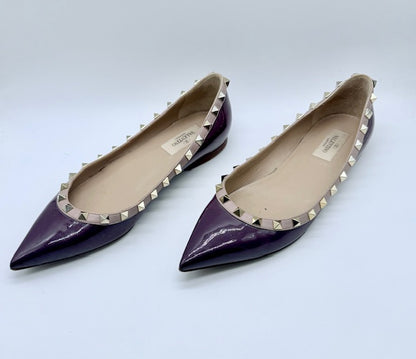 Valentino Rockstud Patent Plum/Purple Flats Size EU 39