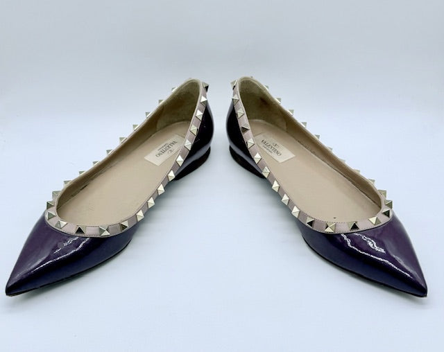 Valentino Rockstud Patent Plum/Purple Flats Size EU 39
