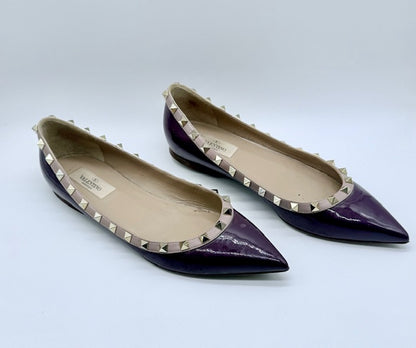 Valentino Rockstud Patent Plum/Purple Flats Size EU 39