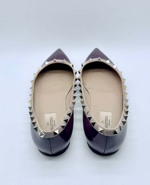 Valentino Rockstud Patent Plum/Purple Flats Size EU 39