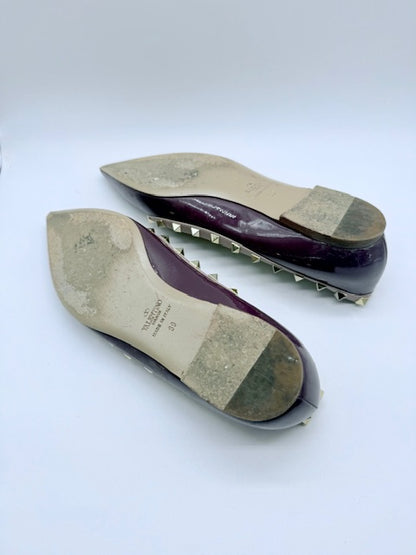 Valentino Rockstud Patent Plum/Purple Flats Size EU 39