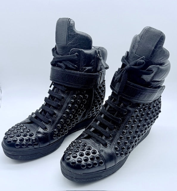 Prada Studded High-Top Leather Sneakers Size EU 39