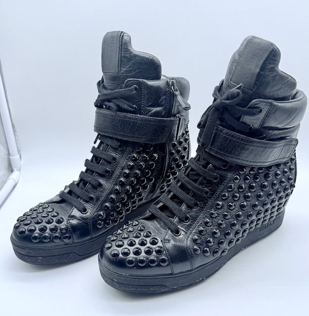 Prada Studded High-Top Leather Sneakers Size EU 39