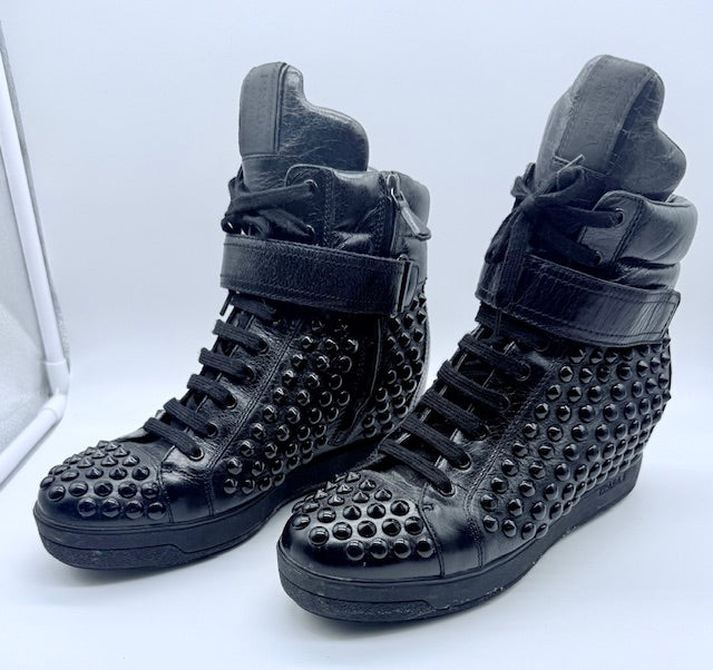 Prada Studded High-Top Leather Sneakers Size EU 39