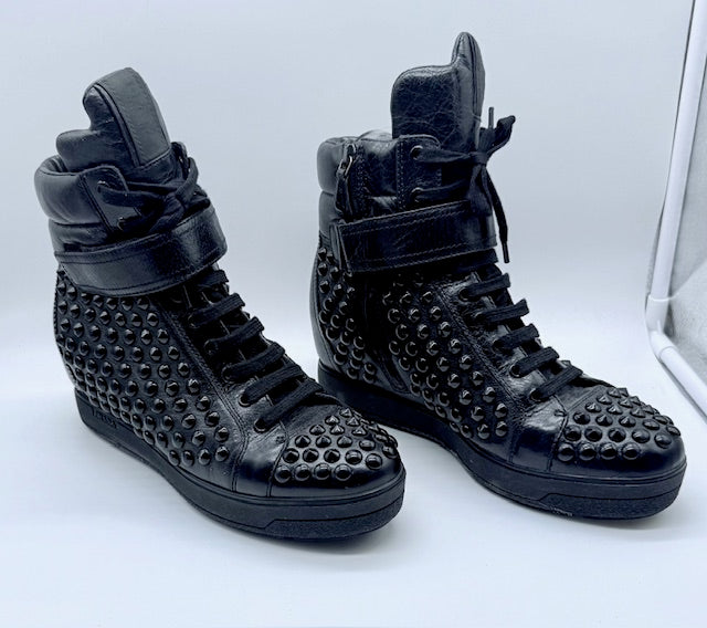 Prada Studded High-Top Leather Sneakers Size EU 39