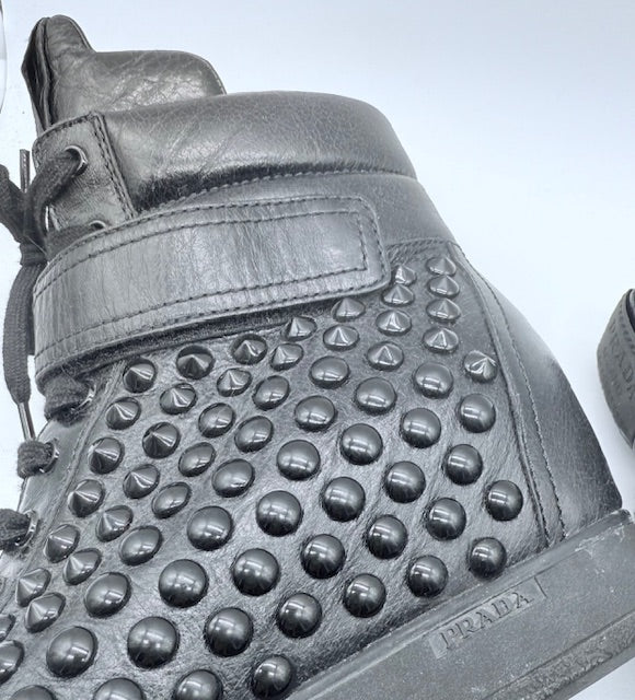 Prada Studded High-Top Leather Sneakers Size EU 39