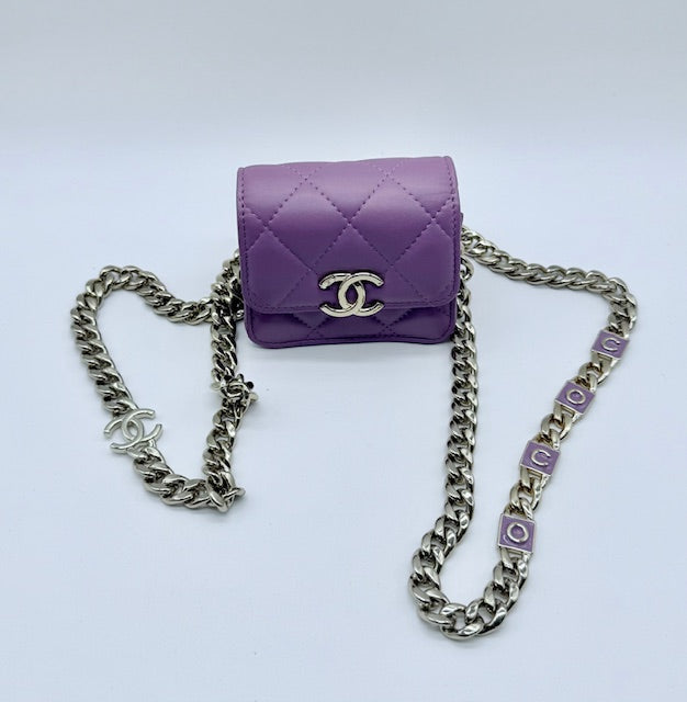 Chanel Micro Mini Classic Flap – Purple Lambskin with Enamel Letter Chain