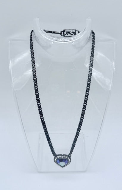 Saint Laurent Crystal Heart Pendant Necklace – Gunmetal