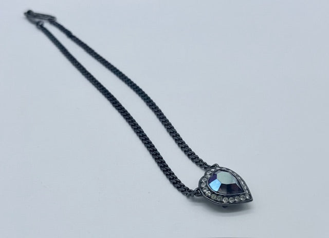 Saint Laurent Crystal Heart Pendant Necklace – Gunmetal