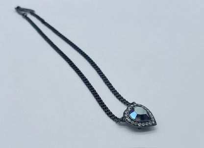 Saint Laurent Crystal Heart Pendant Necklace – Gunmetal