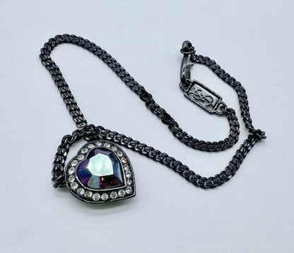 Saint Laurent Crystal Heart Pendant Necklace – Gunmetal