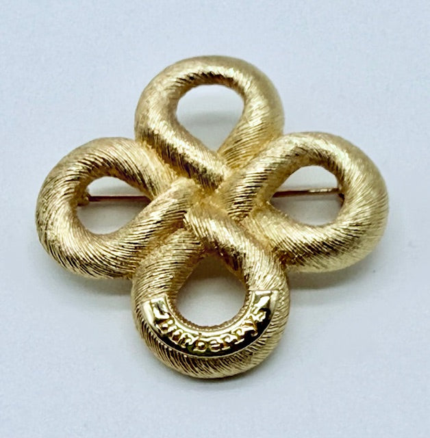 Burberry Vintage Gold-Tone Textured Logo Brooch