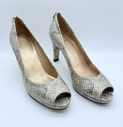 Stuart Weitzman Snakeskin Embossed Peep Toe Heels Women's Size 8