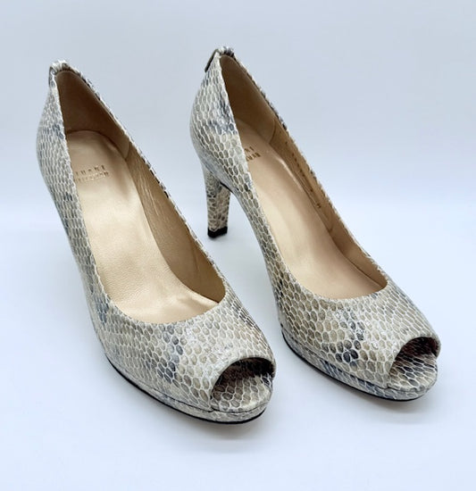 Stuart Weitzman Snakeskin Embossed Peep Toe Heels