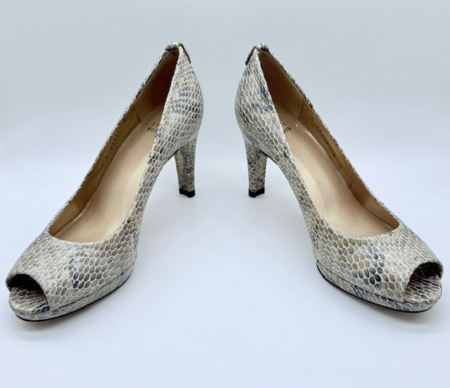 Stuart Weitzman Snakeskin Embossed Peep Toe Heels Women's Size 8
